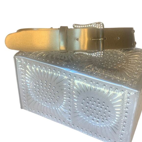 XOXO Dark Gold Belt Medium Rhinestone Buckle Studded Faux Leather - Picture 1 of 5